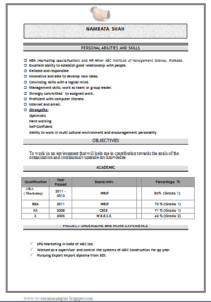 Resume format for marketing profile